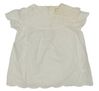 Biela šatová tunika s motýlkom a výšivkou a srdiečkami a madeirou H&M