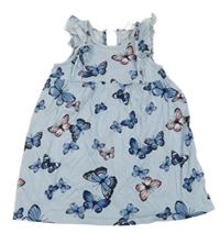 Modro-biele pruhované šaty s motýlikmi a volánikmi H&M