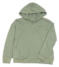 Khaki žebrovaná mikina s nášivkou a kapucí DKNY