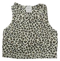 Smetanovo-hnedo-čierny vzorovaný crop top ZARA
