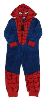Tmavomodro-červená plyšová kombinéza s pavoukem a kapucí - Spider-man MARVEL