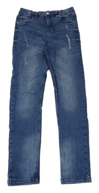 Modré skinny teplákové rifle s vyšúchaním HIP&HOPPS