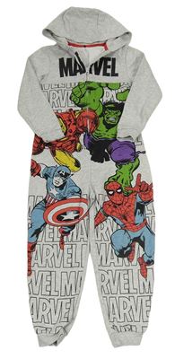 Šedá melírovaná tepláková kombinéza s Avengers a kapucí George