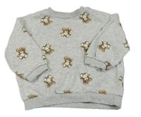 Sivá melírovaná oversize mikina s plyšovými medveďmi H&M