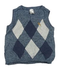 Modrá melírovaná károvaná svetrová vesta H&M