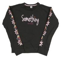 Antracitová mikina s nápisom a flitry na rukávech