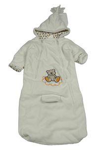 Smetanový fleecový podšitý fusak/kombinéza s medvědem a kapucí