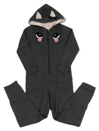 Antracitová melírovaná tepláková kombinéza s čumákem a kapucí H&M