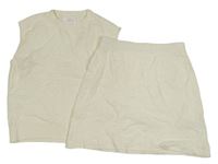 2set - Smetanový květovaný pletený crop top + pletená sukně Zara