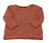 Červené melírované rebrované úpletové tričko s gombíkmi Next