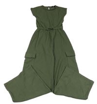 Khaki rebrovaný cargo nohavicový overal C&A