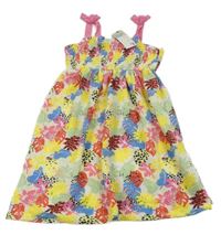 Nové - Bielo-farebné rebrované šaty s listami Primark