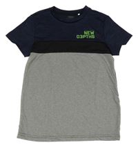 Tmavomodro-šedé melírované sportovní tričko s nápisem Yigga