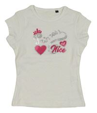 Biele tričko s nápisom a srdiečkami s kamienkami