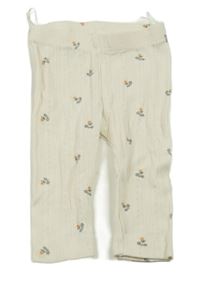 Béžové rebrované ľahké tepláky s kvetmi H&M