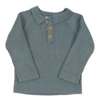 Modrošedý rebrovaný polo sveter F&F