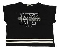 Čierne crop tričko s nápisom a pruhmi H&M