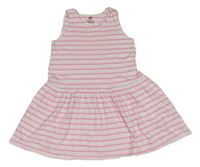 Bielo-neónově ružové pruhované bavlnené šaty H&M