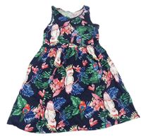 Tmaovmodro-farebné šaty s papoušky H&M