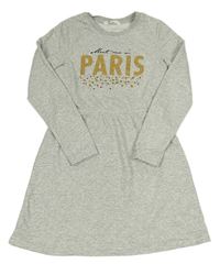 Sivé melírované teplákové šaty s nápisom H&M