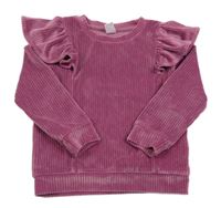 Ružová zamatová rebrovaná mikina s volánikmi Pep&Co