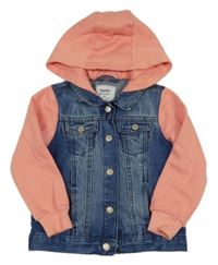 Modrá rifľová bunda s ružovymi teplákovymi rukávy a kapucňou Lupilu