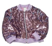 Růžovo-lila flitrová podšitá bunda Disney