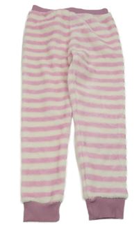 Růžovo-bílé pruhované plyšové pyžamové kalhoty Pocopiano