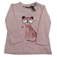 Nové - růžové fleecové pyžamové triko s leopardem dunnes