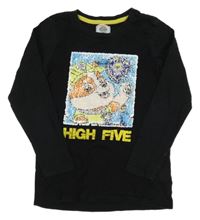 Černé triko s Tlapkovou patrolou z flitrů Nickelodeon