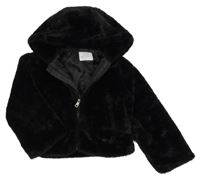 Čierna kožušinová podšitá crop bunda s kapucňou Primark