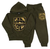 2 set - kahki mikina s erbem a kapucí + tepláky s erbem 