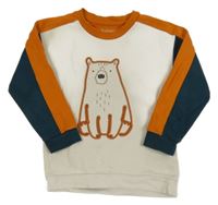 Smetanovo-zeleno-oranžová mikina s medvěďom Nutmeg