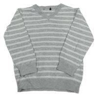 Šedo-bílé pruhované lehké úpletové triko 