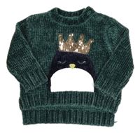 Zelený žinylkový sveter s tuňákem a flitrami