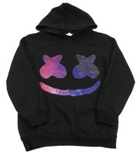 Čierna ľahká mikina so smajlíkom a kapucňou