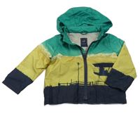 Zeleno-okrovo-tmavomodrá šusťáková jarní bunda s kapucí GAP