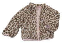 Béžová leopardí chlupatá podšitá propínací mikina F&F