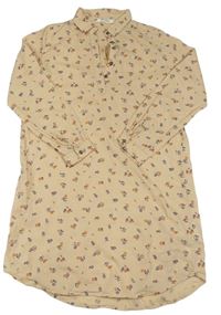 Béžové kvetované ľahké košeľové šaty H&M