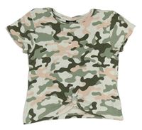 Bielo-kaki-ružové army rebrované crop tričko Page one young