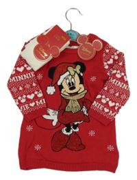 Nové - 2set - Červené vzorované svetrové šaty s Minnie + bílo-červené punčocháče Primark