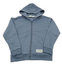 Šedomodrá prepínaci mikina s nápisom a kapucňou