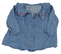 Modrá rifľová blúzka s golierom s třešněmi M&S