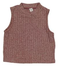 Červeno-biela melírovaná pletená crop vesta Shein