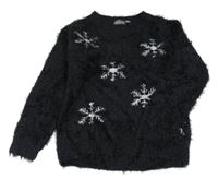 Čierny chlpatý sveter s vločkami Alive