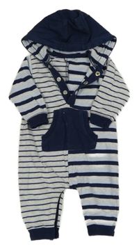 Sivo-tmavomodrá pruhovaná tepláková kombinéza s kapucňou Tu