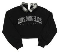 Čierno-biela crop mikina s nápisom a košeľovým golierom Shein