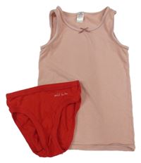 2set - růžová košilka + červené kalhoty s nápisem 