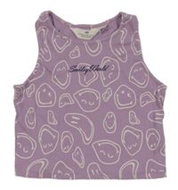 Lila rebrovaný crop top so smajlíkmi a nápisom H&M
