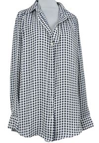 Dámska tmavomodro-biela kockovaná šifónová blúzka H&M